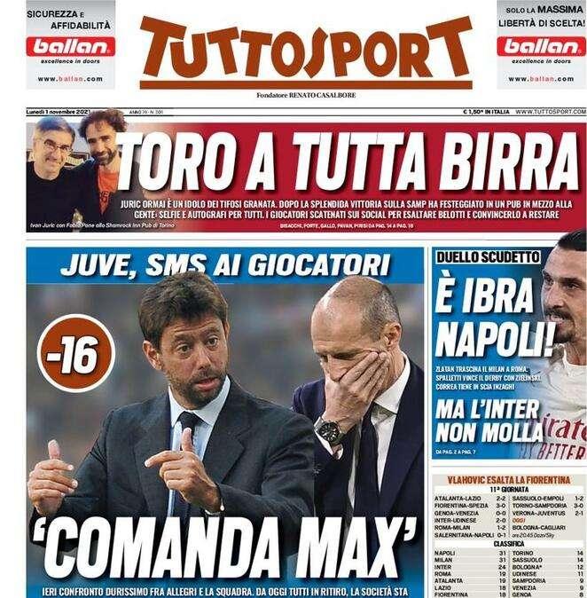 La prima pagina di Tuttosport: "È Ibra-Napoli, ma l'Inter non molla"