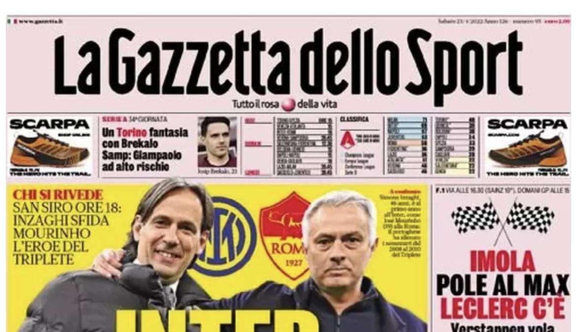 La Gazzetta in apertura: "È un giorno Special". Mourinho torna a San Siro