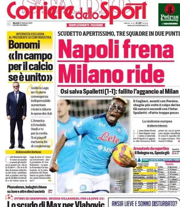 Rassegna stampa - Le prime pagine di martedì 22 febbraio