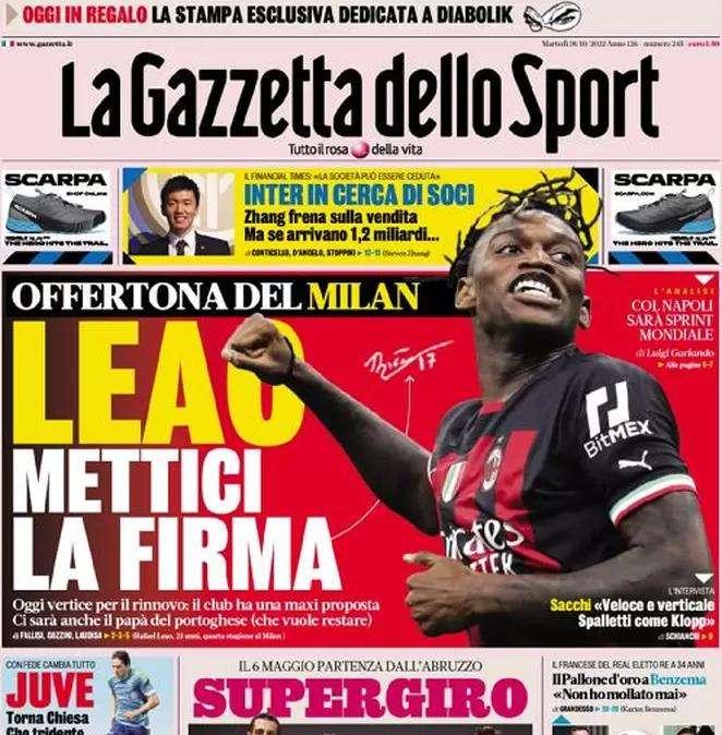 La Gazzetta dello Sport in apertura: "Inter in cerca di soci". E se arrivassero 1,2 miliardi?