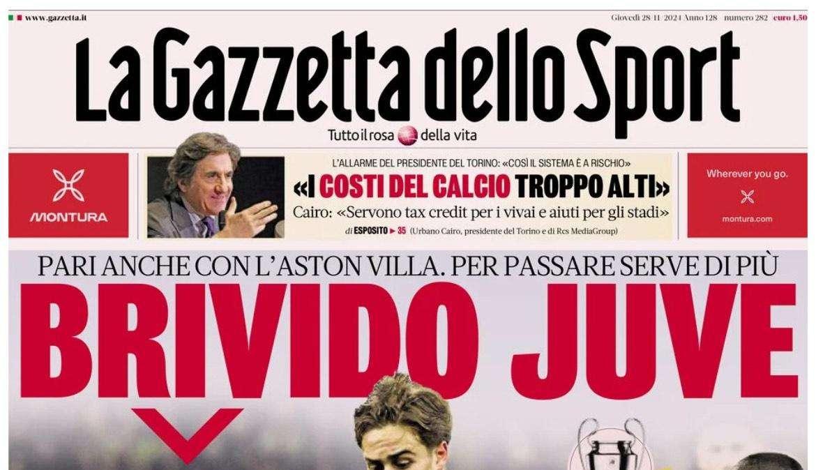 Champions, Juve col brivido. Liverpool show e Inter seconda: la prima pagina della Gazzetta