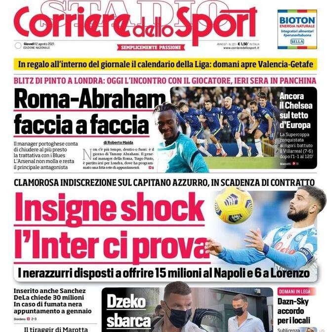 L'apertura del Corriere dello Sport - Insigne shock, l'Inter ci prova