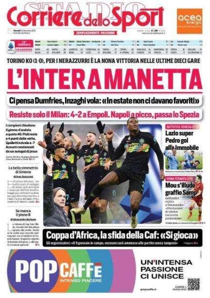La prima pagina del Corriere dello Sport: "L'Inter a manetta"