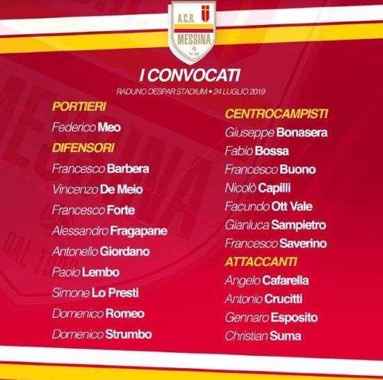 Inizia la nuova stagione dell'Acr Messina. I convocati per il raduno