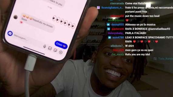 Boniface al Milan, arriva anche l'indizio social da Leao: il portoghese mostra in live la chat col futuro compagno