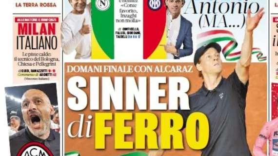 La Gazzetta in prima pagina: "Milan Italiano. Le piste calde: il tecnico del Bologna, Chiesa e Pellegrini"