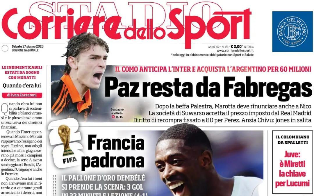 Il CorSport in prima pagina: "Gonçalo Ramos sposa il Milan"