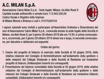 Milan, convocata l'Assemblea ordinaria e straordinaria dei soci