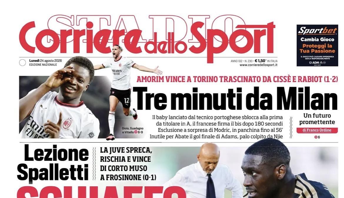 Amorim parte con una vittoria. Il CorSport in prima pagina: "Tre minuti di Milan"