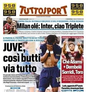 Tuttosport in prima pagina: "Milan olè: Inter, ciao Triplete"