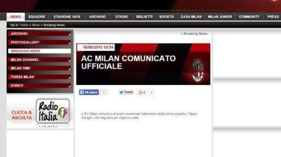 AC MILAN COMUNICATO UFFICIALE: esonero per Filippo Inzaghi
