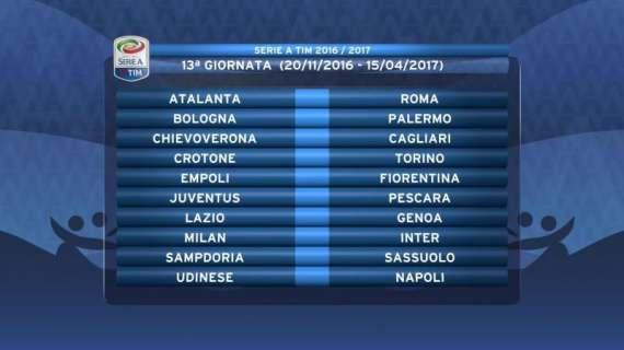 LIVE MN - Serie A 2016-17, il calendario completo: esordio col Toro. il Napoli alla 2ª. 9ª giornata: Milan-Juve, Milan-Inter alla 13ª. Si chiude col Cagliari