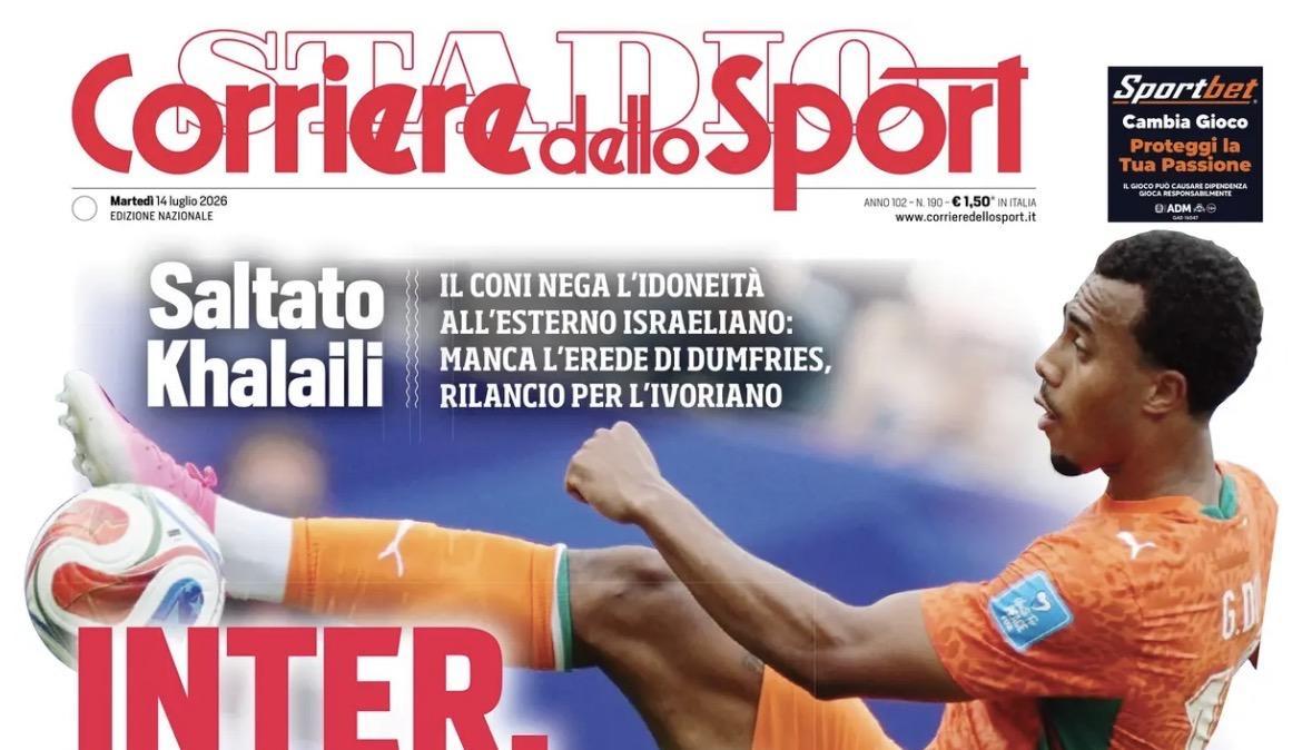 Il CorSport in prima pagina: "Cardinale in elicottero a casa Milan"