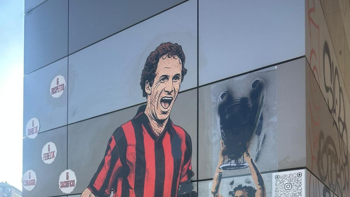 FOTO MN - Casa Milan, rovinato nuovamente il murale dedicato a Franco Baresi