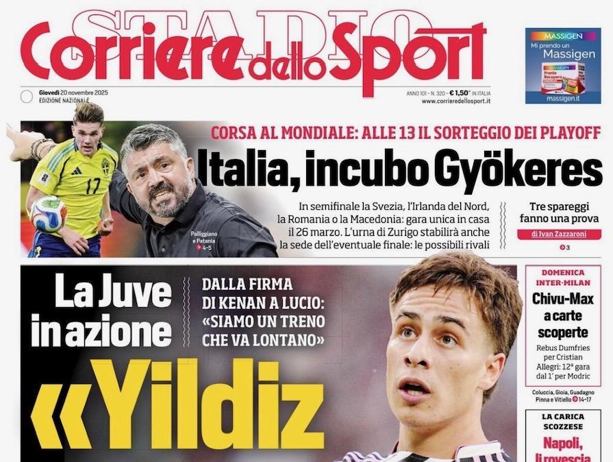Il CorSport in prima pagina su Inter-Milan: "Chivu-Max a carte scoperte"