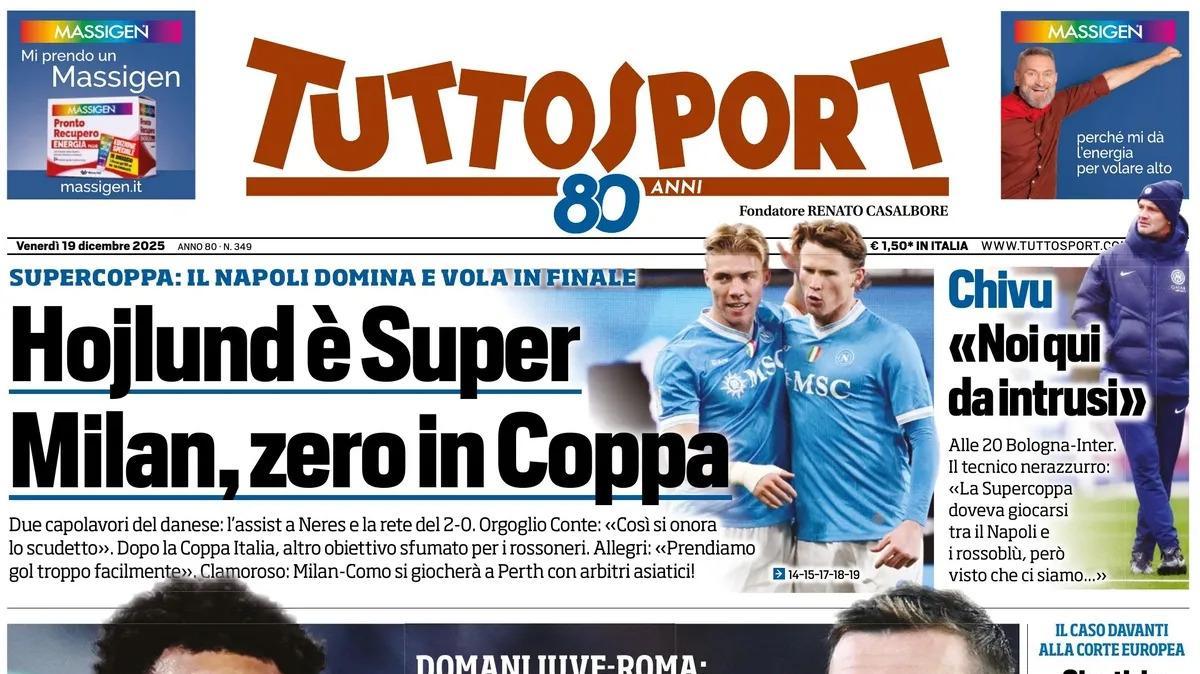 Tuttosport in apertura: "Hojlund è super. Milan, zero in Coppa"