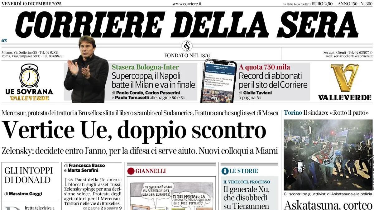 Il CorSera: "Supercoppa, il Napoli batte il Milan e va in finale"