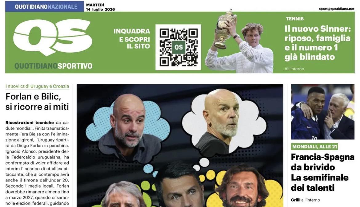 Il QS titola: "Milan-Amorim: primi passi della stagione. E Cardinale arriva al campo in elicottero"