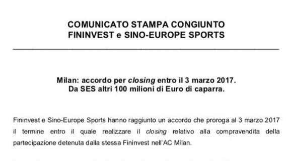 FININVEST-SES COMUNICATO UFFICIALE: closing entro il 3 marzo, subito altri 100 milioni