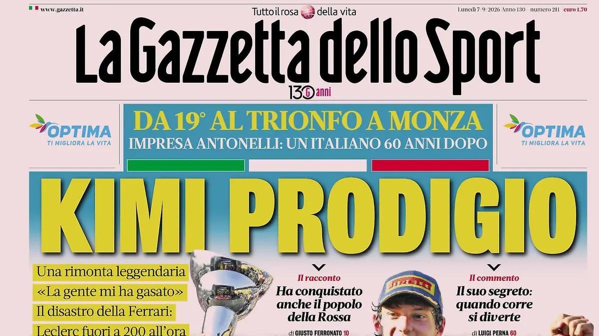 Prima pagina Gazzetta: "Juve-Milan: troppo poco". Ma il titolo è per il Kimi prodigio