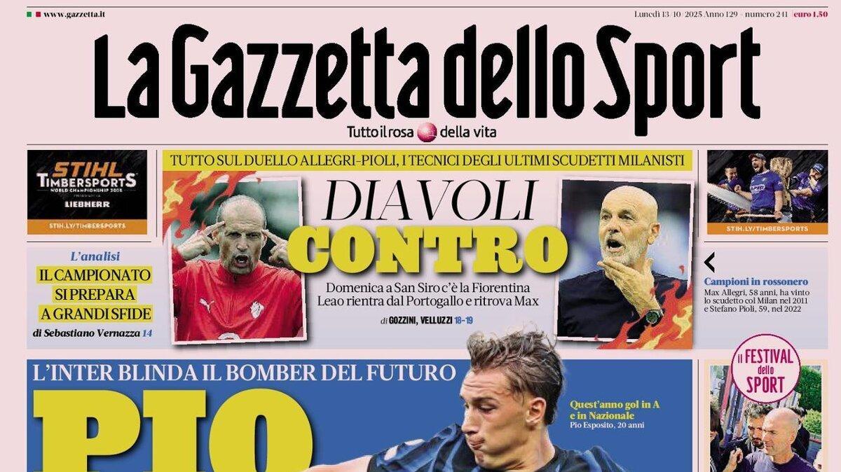 Milan-Fiorentina è anche Allegri vs Pioli. La Gazzetta in prima pagina: "Diavoli contro"