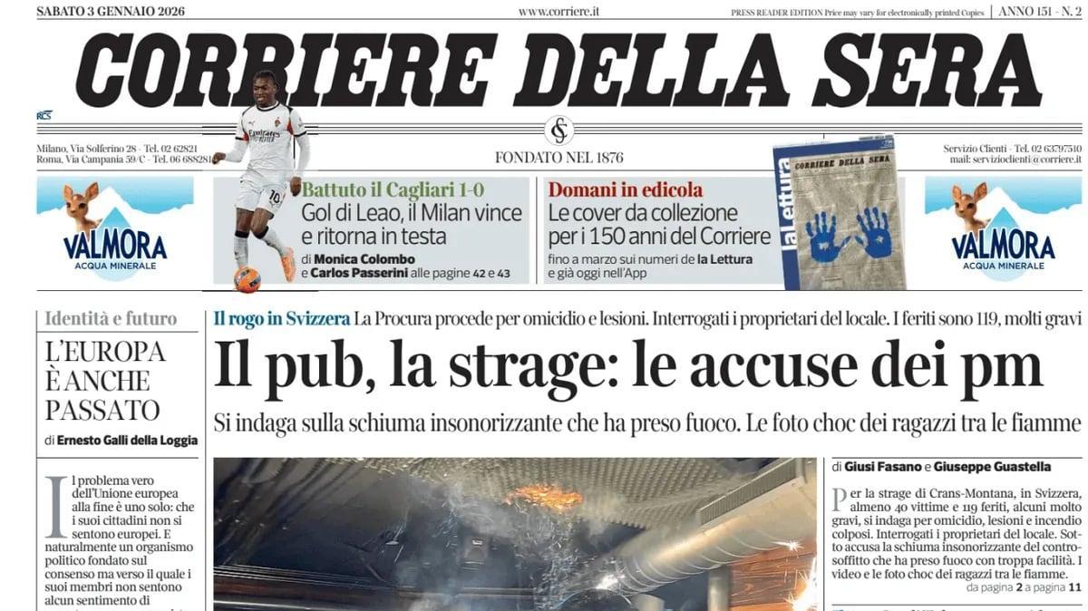 Leao decisivo, il CorSera in prima pagina: "Gol di Leao, il Milan vince e ritorna in testa"
