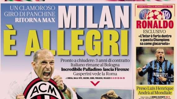 L'apertura della Gazzetta: "Milan, è Allegri. Pronto a chiudere: 3 anni di contratto"