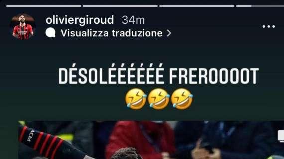 Leao cade rovinosamente festeggiando e Giroud... si scusa: il siparietto social