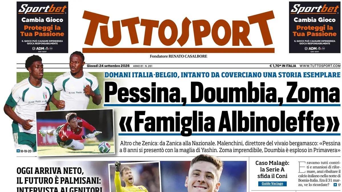 Prima pagina Tuttosport: "Juve porta nuova. Udinese, che colpo: preso Alaba"