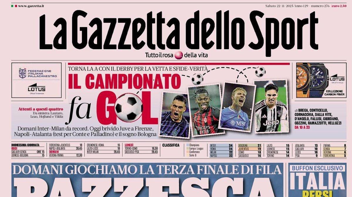 La Gazzetta in prima pagina: “Torna la Serie A con il derby per la vetta”