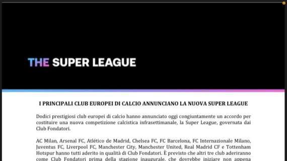 UFFICIALE: nasce “The Super League”. C'è anche il Milan: I dettagli
