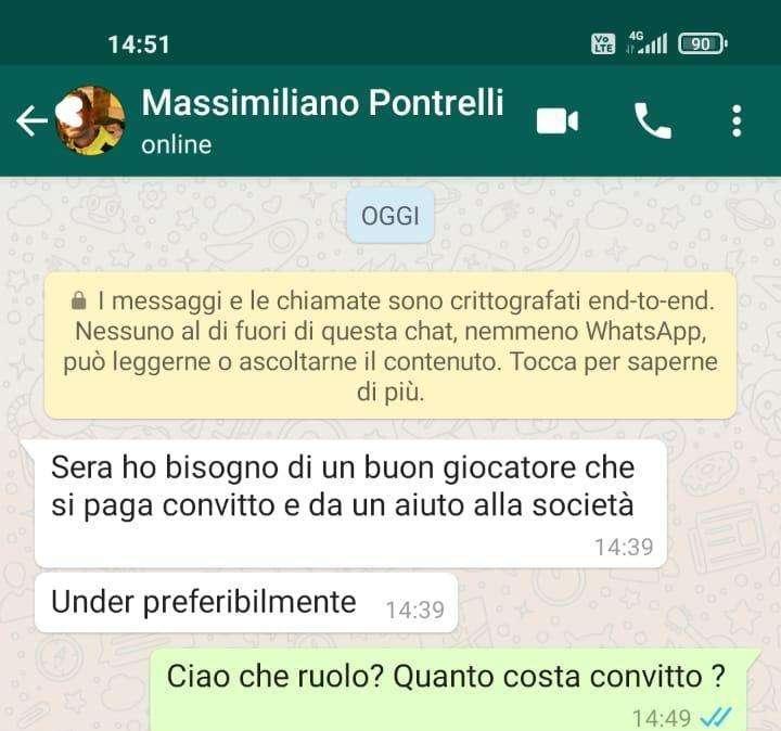 Un dirigente di serie D nei guai per una conversazione whatsapp