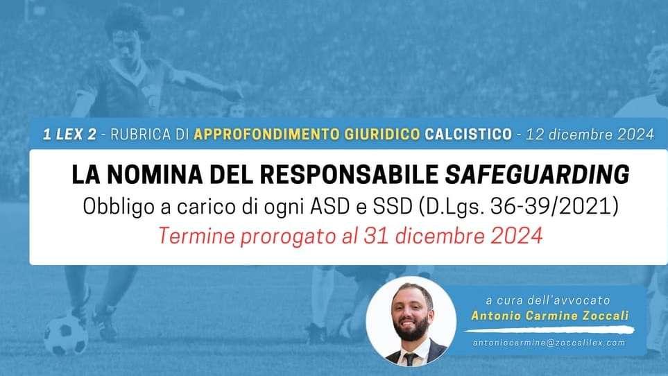 ULTIMI GIORNI! Tutte le società sportive devono adeguarsi, la scadenza per la nomina del R.S. è alle porte!