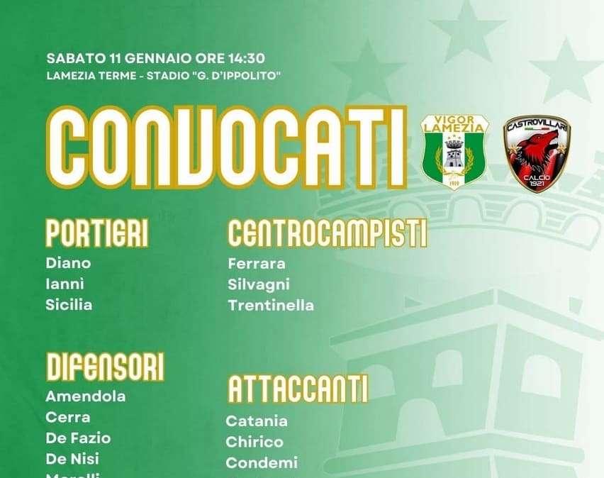 La Vigor Lamezia sfida il Castrovillari: i convocati per il match