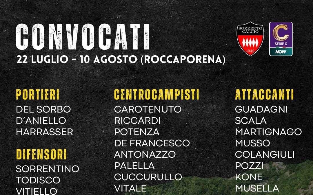 Sorrento: tutti i calciatori convocati per il ritiro precampionato