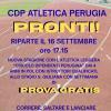 Mercoledì 16 settembre alle ore 17.15 al Santa Giuliana riparte l'attività del Cdp Atletica Perugia