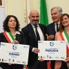 La sindaca Vittoria Ferdinandi e l'assessore Pierluigi Vossi hanno ritirato la targa di "Perugia Città europea dello sport 2028"