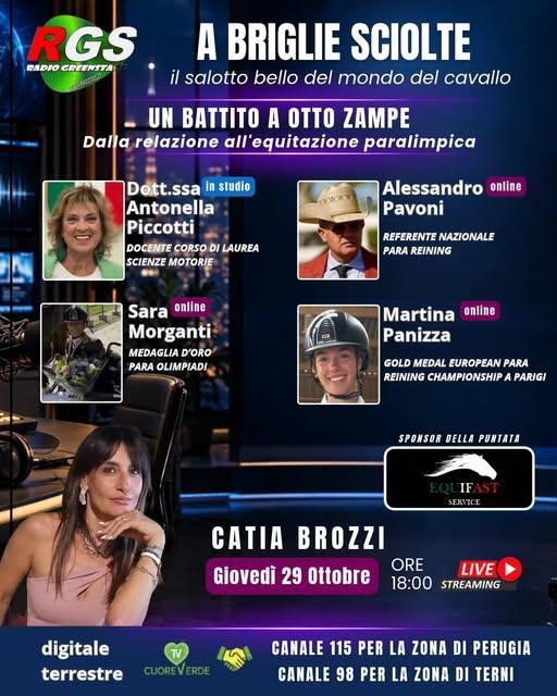 Oggi su Radio RGS torna "A briglie sciolte": con Catia Brozzi ci saranno Antonella Piccotti, Alessandro Pavoni, Sara Morganti e Martina Panizza