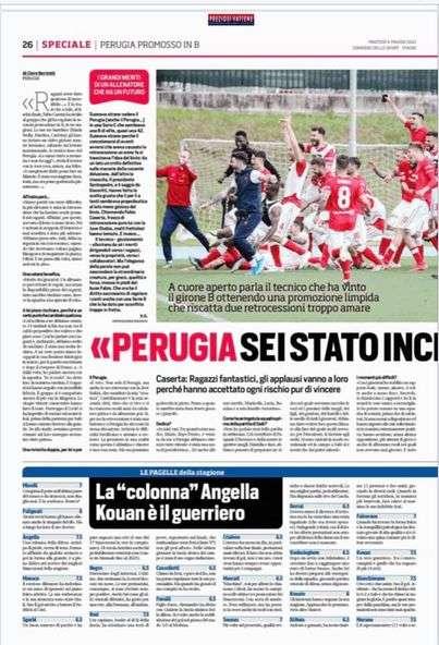 Il Corriere dello Sport ha celebrato la grande impresa del Perugia verso la B
