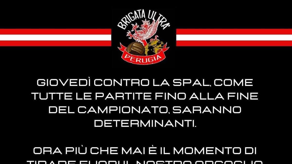 Appello alla città di tutti i gruppi Ultras: domani tutti al Curi per Perugia-SPAL!
