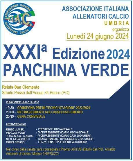 Stasera i premi "Panchina Verde" agli allenatori di calcio che hanno trionfato in campionato