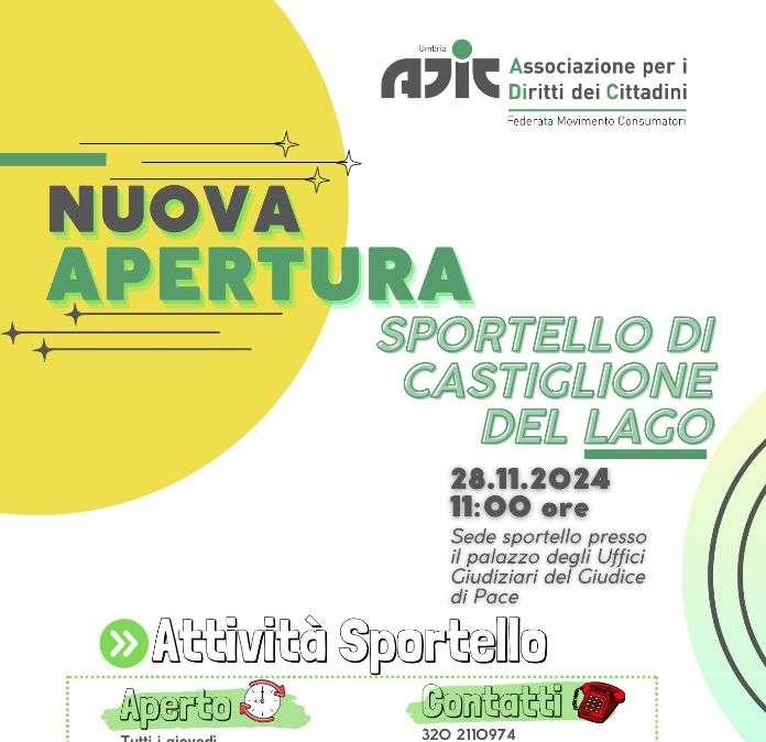 A Castiglione del Lago apre giovedì il nuovo sportello dell'Adic (Associazione per i Diritti dei Cittadini) 