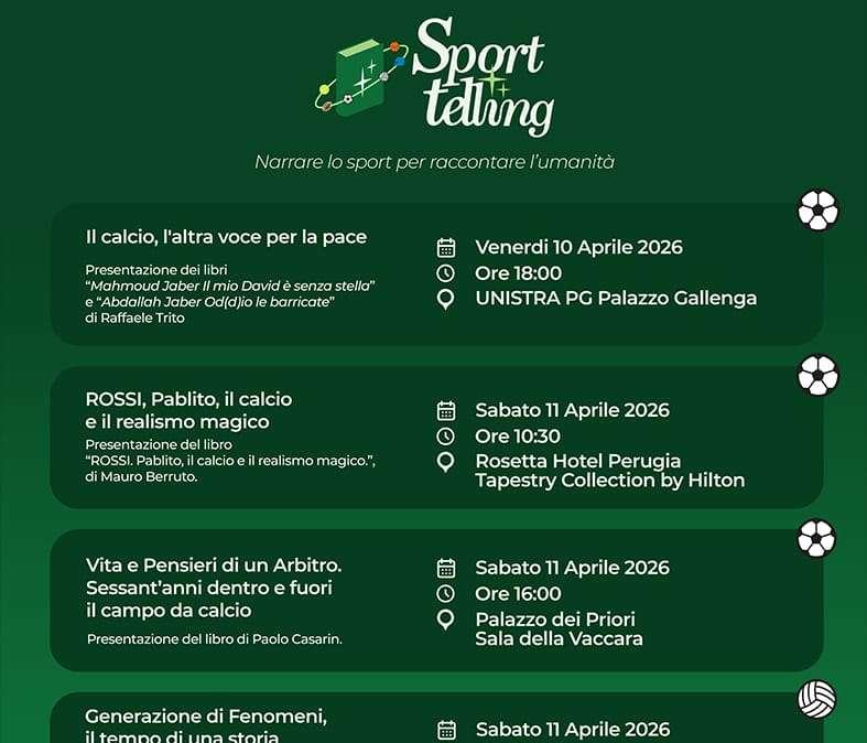 Dal 10 al 12 aprile a Perugia appuntamento con “Sport Telling”, festival che unisce sport, letteratura e riflessione sociale