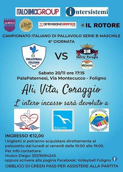 "Ali, Vita, Coraggio": la solidarietà del Volleyball Foligno per la gara di B contro la Sir Safety Monini