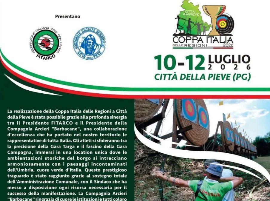 A Città della Pieve in programma dal 10 al 12 luglio la Coppa Italia delle Regioni di tiro con l'arco