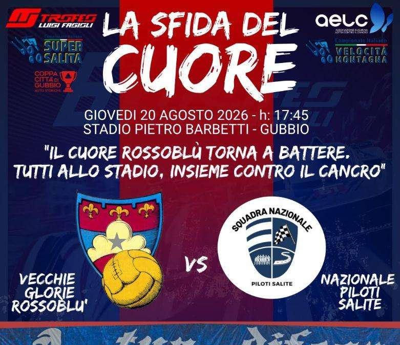 Il 20 agosto al Barbetti la "Sfida del cuore": partita tra vecchie glorie del Gubbio e la Nazionale piloti salite