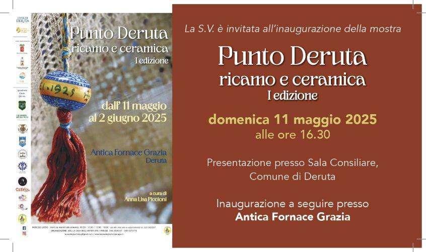 Domenica a Deruta l'inaugurazione della mostra “Punto Deruta. Ricamo e ceramica”, aperta sino al 2 giugno