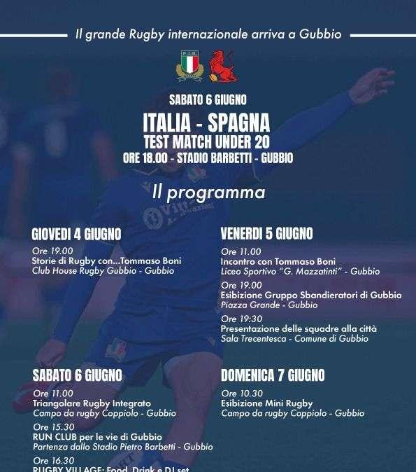 L'Italia Under 20 di rugby a Gubbio il 6 giugno contro la Spagna: tre giorni di eventi