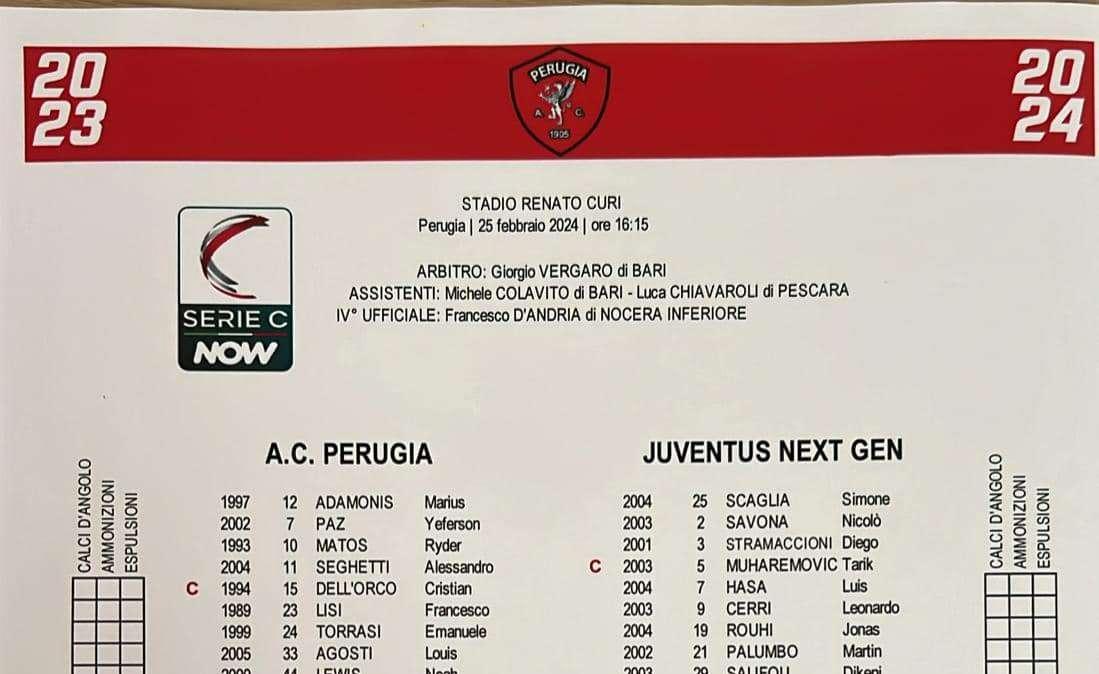 PERUGIA-JUVENTUS NEXT GEN: le formazioni in campo al Curi