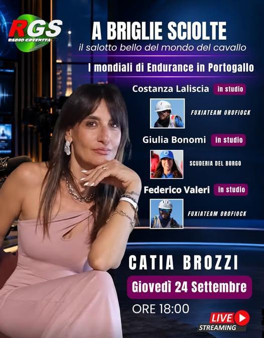 Giovedì 24 su Radio RGS torna "A briglie sciolte": con Catia Brozzi ci saranno Costanza Laliscia, Giulia Bonomi e Federico Valeri